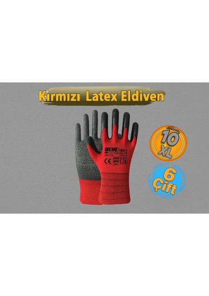 1713 Kırmızı Latex Iş Eldiveni 10 Numara (6 Çift)