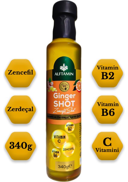 Ginger Shot - Vitamin B2, Vitamin B6, C Vitamini, Zencefil ve Zerdeçal Içeren Şurup