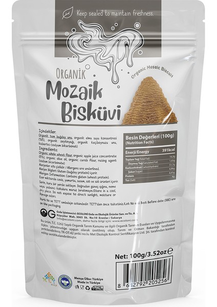 Organik Mozaik Bisküvi 100 gr fiyatları