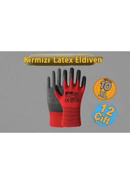 1713 Kırmızı Latex Iş Eldiveni 10 Numara (12 Çift)