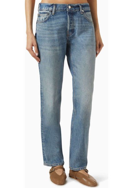 Mavi Düşük Bel Slim Jean - Denim - Y2K Tarzı, Şık Kesim, Distressed Kenar