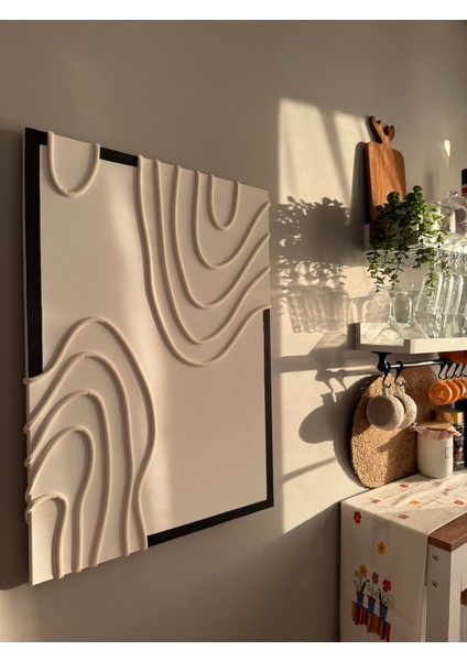 Beyaz 3D Rölyef Tablo Seti (2'li) Modern Organik Desenli El Yapımı Duvar Dekoru Siyah Beyaz