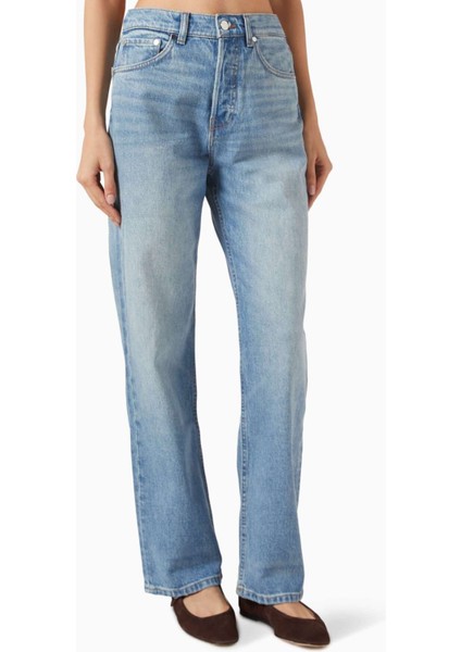 Yüksek Bel Düz Pantolon - Mavi - Premium Denim, Rahat ve Şekil Kaybetmeyen Kumaş