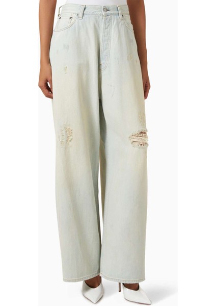 Açık Mavi Distressed Geniş Paça Kot Pantolon - Denim Kumaş Içeriği