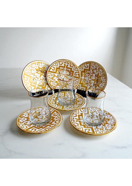 Lüks Altın Yaldızlı Çay Bardağı Seti
