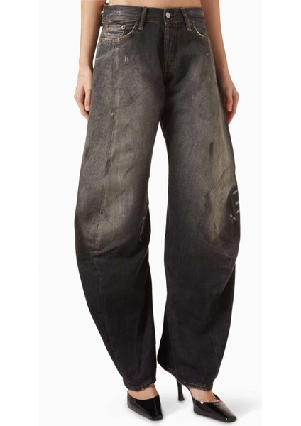 Siyah Düşük Bel Geniş Paça Jean - Organik Pamuk - Kaplama Denim