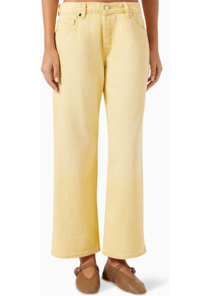 Cropped Low-Rise Baggy Jeans - Sarı - Premium Denim ile Rahat ve Vintage Tarzı