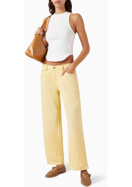 Cropped Low-Rise Baggy Jeans - Sarı - Premium Denim ile Rahat ve Vintage Tarzı fiyatları