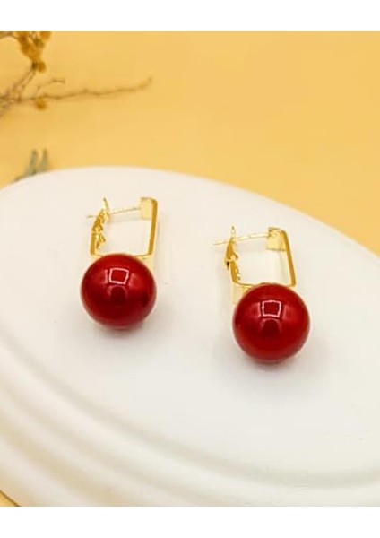 Kırmızı Inci Top Pirinç Küpe fırsatları