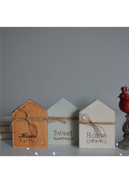 Doğal Ahşap Home Sweet Home Dekoratif Ev Seti 3lü Set Her Bir Ev 14x10cm dir. fiyatları