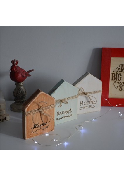 Doğal Ahşap Home Sweet Home Dekoratif Ev Seti 3lü Set Her Bir Ev 14x10cm dir. modelleri