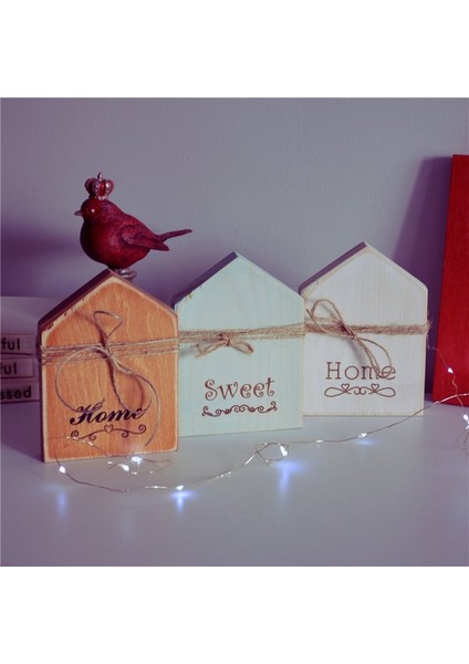 Doğal Ahşap Home Sweet Home Dekoratif Ev Seti 3lü Set Her Bir Ev 14x10cm dir.
