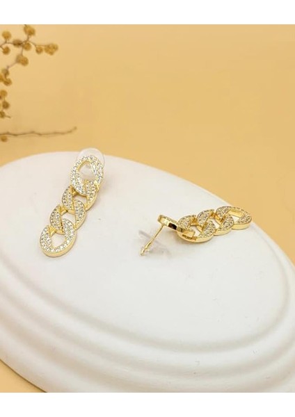 Zirkon Zincir Gold Küpe modelleri