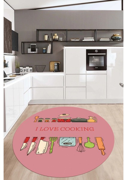 Çok Renkli Baskılı Yıkanabilir Kaymaz Yuvarlak Mutfak ve Salon Halısı