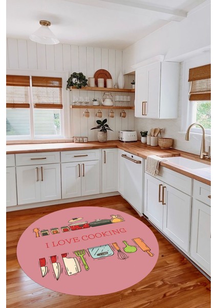 Çok Renkli Baskılı Yıkanabilir Kaymaz Yuvarlak Mutfak ve Salon Halısı fırsatları