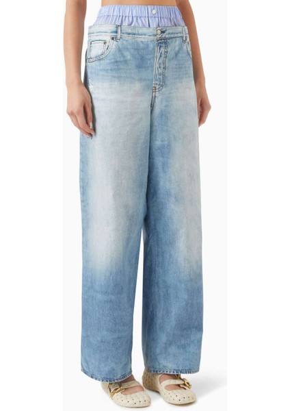 Açık Mavi - %100 Organik Pamuk - Double Bel Moda Pantolon