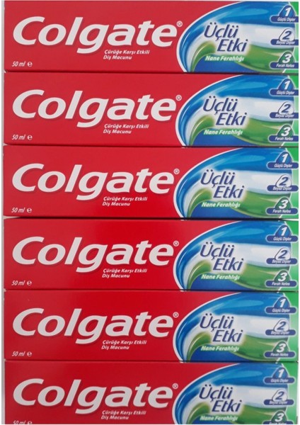 Diş Macunu - Üçlü Güçlendirici Etki, 6×50 ml, Nane Ferahlığı ile Çürüğe Karşı Etkili