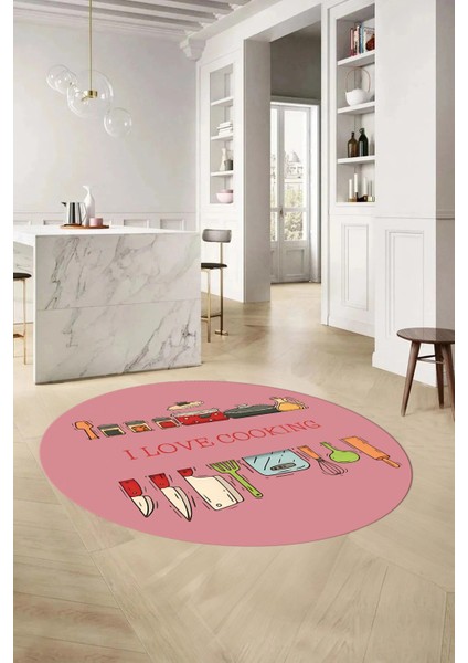 Çok Renkli Baskılı Yıkanabilir Kaymaz Yuvarlak Mutfak ve Salon Halısı