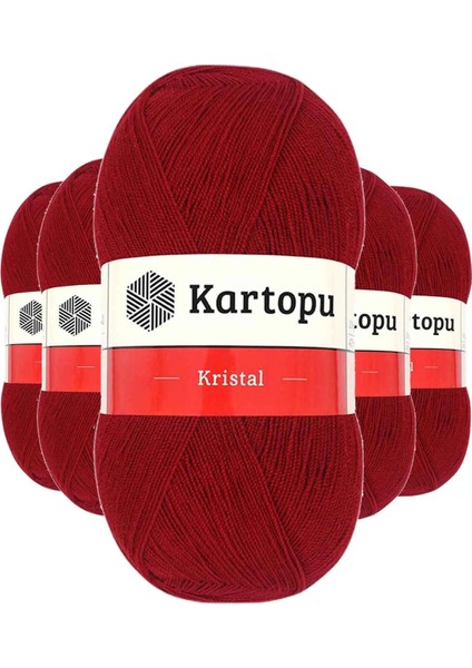 5 Adet Kristal Çift Katlı El Örgü Lif Ipi Koyu Kırmızı K125