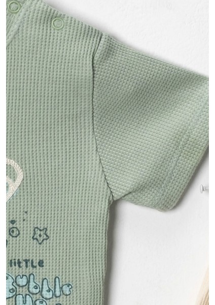 Unisex %100 Pamuklu Waffle Kumaş Yazlık Tişört ve Şort Takım - 9 - 12 - 18 Ay modelleri