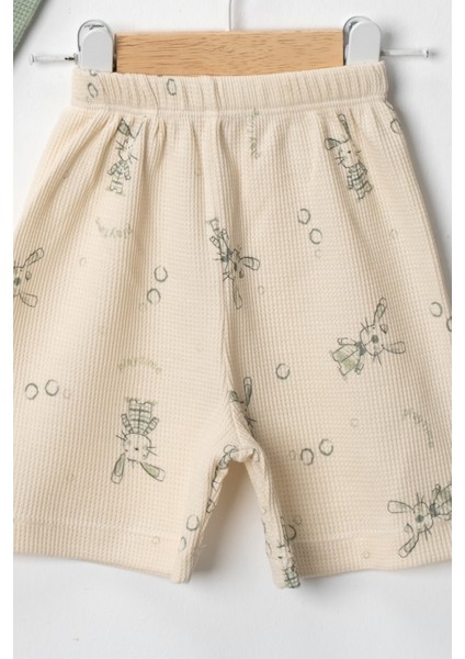 Unisex %100 Pamuklu Waffle Kumaş Yazlık Tişört ve Şort Takım - 9 - 12 - 18 Ay fırsatları