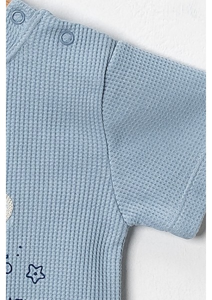 Unisex %100 Pamuklu Waffle Kumaş Yazlık Tişört ve Şort Takım - 9 - 12 - 18 Ay modelleri