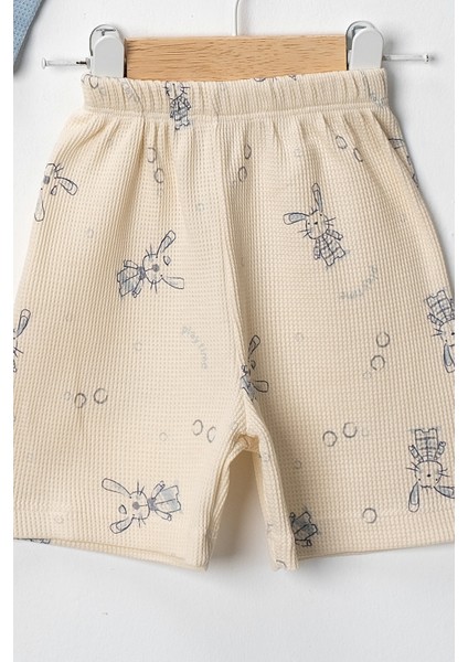 Unisex %100 Pamuklu Waffle Kumaş Yazlık Tişört ve Şort Takım - 9 - 12 - 18 Ay fırsatları