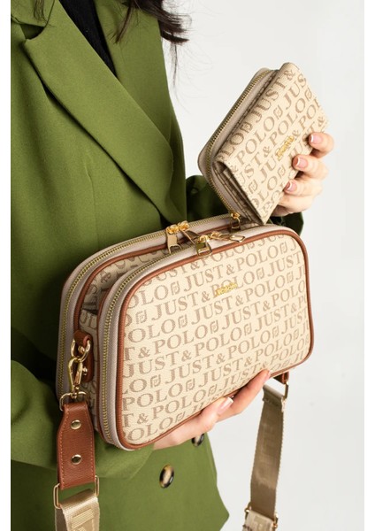 Kadın Suya Dayanıklı Baskı Desenli 5 Bölmeli Postacı Omuz Çantası Vecüzdanı Kombin