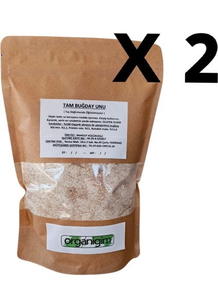 Taş Değirmende Öğütülmüş Organik Sertifikalı Tam Buğday Unu 1 kg x 2 Adet