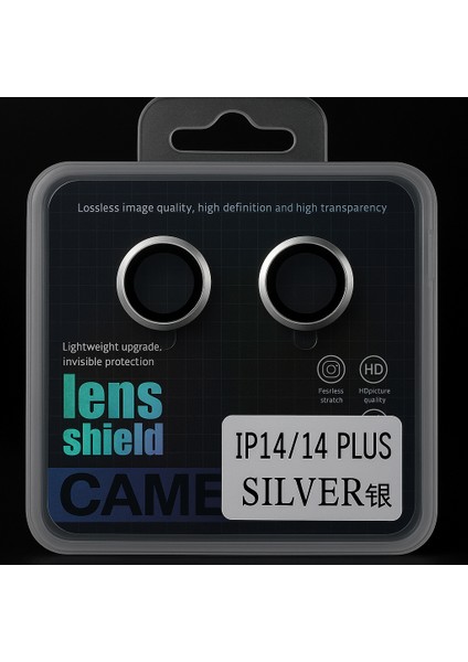 Iphone 14 / 14 Plus Uyumlu Kamera Lens Koruyucu Black/silver Darbe Çizilme Önleyici 9h (Yüksek Çözünürlüklü - Parlak - Güçlü - Dayanıklı )