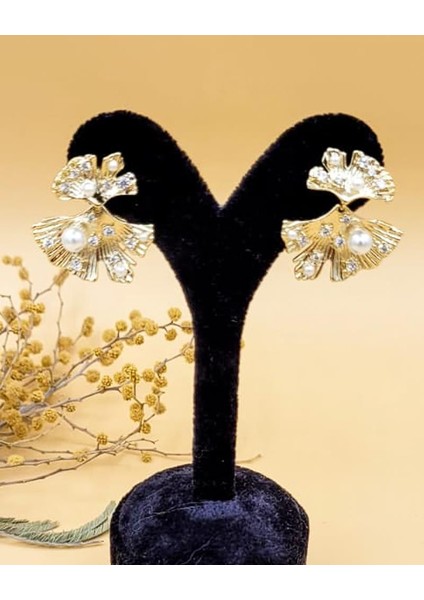 Inci Detaylı Gold Yaprak Küpe modelleri