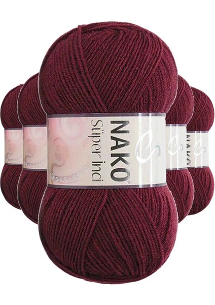 5 Adet Süper Inci El Örgü Ipi 100 gr Bordo 999