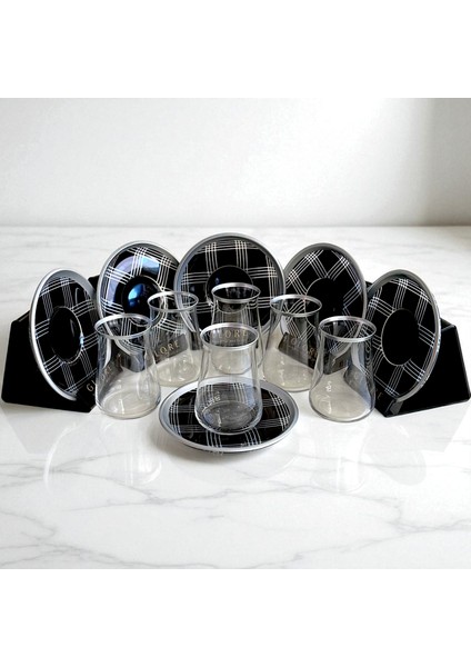 Siyah Beyaz Kareli 6 Kişilik Çay Bardağı Seti fiyatları