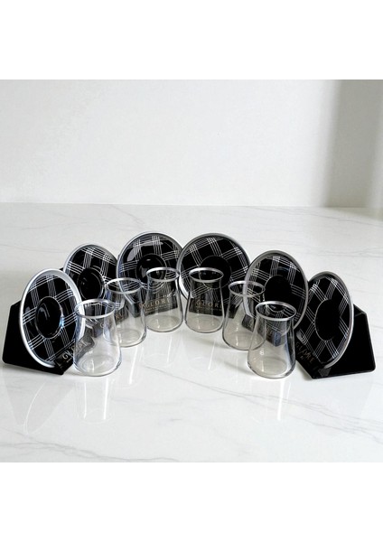 Siyah Beyaz Kareli 6 Kişilik Çay Bardağı Seti modelleri