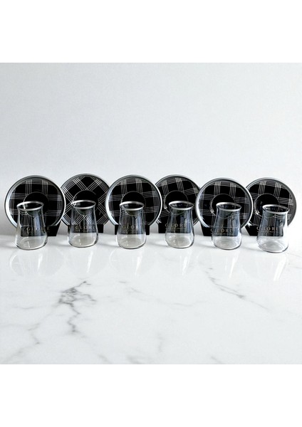 Siyah Beyaz Kareli 6 Kişilik Çay Bardağı Seti fırsatları