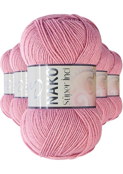 5 Adet Süper Inci El Örgü Ipi 100 gr Gül Kurusu 275