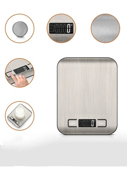 Paslanmaz Yüzeyli Dijital Mutfak Tartısı 10 Kg/1 gr Hassasiyet indirimleri