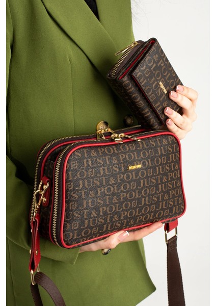 Kadın Suya Dayanıklı Baskı Desenli 5 Bölmeli Postacı Omuz Çantası Vecüzdanı Kombin