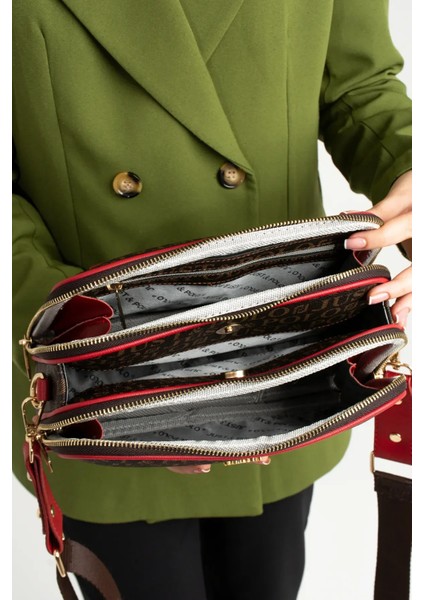 Kadın Suya Dayanıklı Baskı Desenli 5 Bölmeli Postacı Omuz Çantası Vecüzdanı Kombin fırsatları