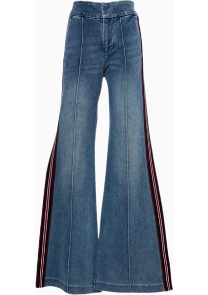 Çizgili Retro Tarz Ispanyol Paça Jean