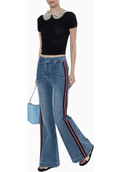 Çizgili Retro Tarz Ispanyol Paça Jean fiyatları