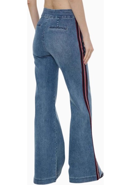 Çizgili Retro Tarz Ispanyol Paça Jean fırsatları