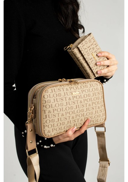 Kadın Suya Dayanıklı Baskı Desenli 5 Bölmeli Postacı Omuz Çantası Vecüzdanı Kombin