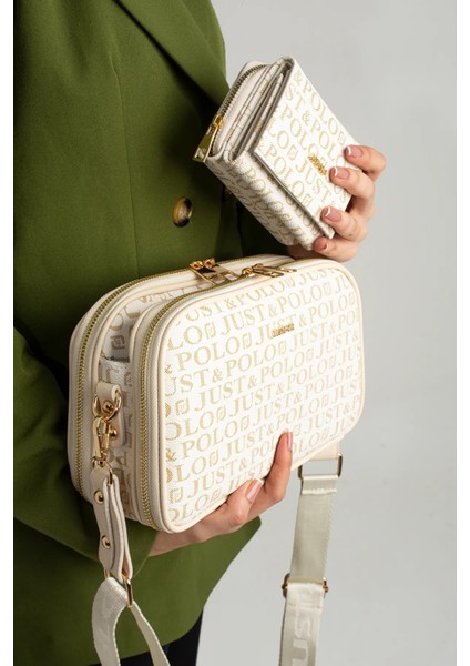 Kadın Suya Dayanıklı Baskı Desenli 5 Bölmeli Postacı Omuz Çantası Vecüzdanı Kombin