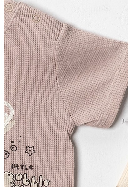 Unisex %100 Pamuklu Waffle Kumaş Yazlık Tişört ve Şort Takım - 9 - 12 - 18 Ay modelleri