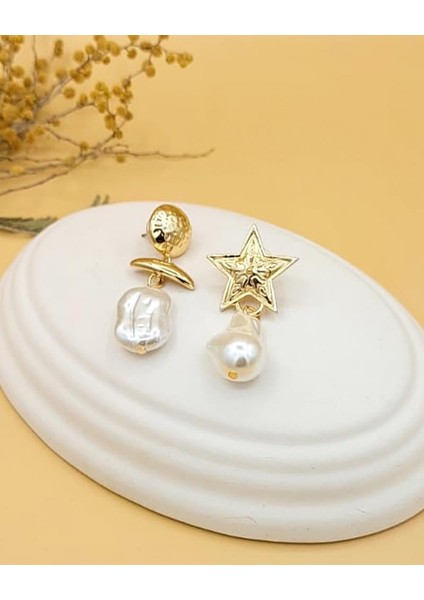 Asimetrik Inci Yıldız Küpe fırsatları