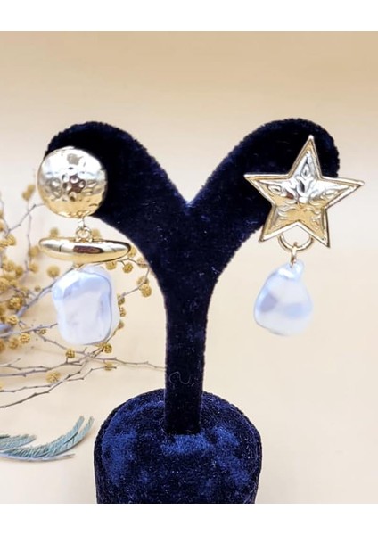 Asimetrik Inci Yıldız Küpe indirimleri