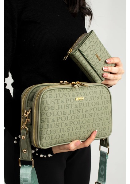 Kadın Suya Dayanıklı Baskı Desenli 5 Bölmeli Postacı Omuz Çantası Vecüzdanı Kombin