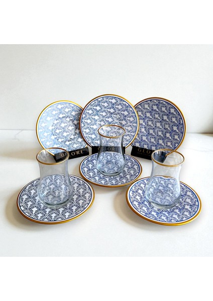 Mavi Beyaz 6 Kişilik Çay Bardağı Seti