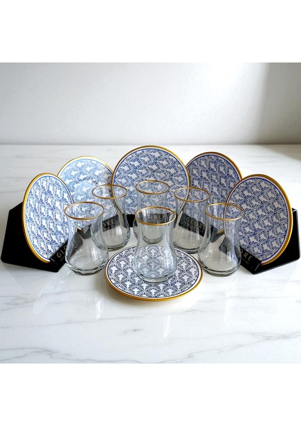 Mavi Beyaz 6 Kişilik Çay Bardağı Seti fiyatları